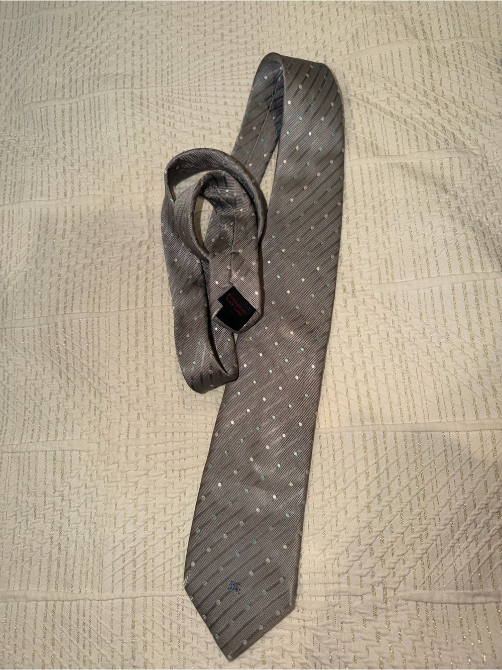 Burberry black label embroided Gray Silk Polka Dot Men's Tie